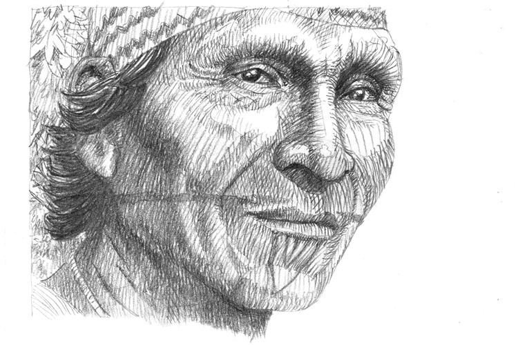 Sketch by Kevin Clement of a chief of the Choco Embera from a village in Panama's Darien region