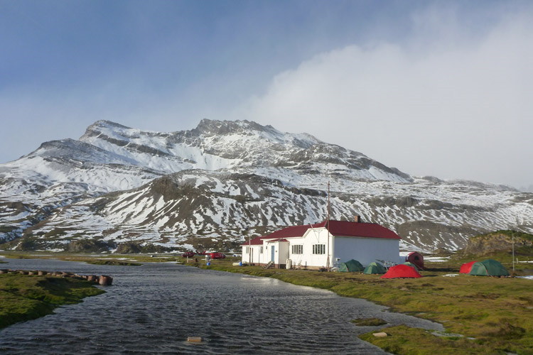 Photo showing Base Camp for South Georgia Restoration Program