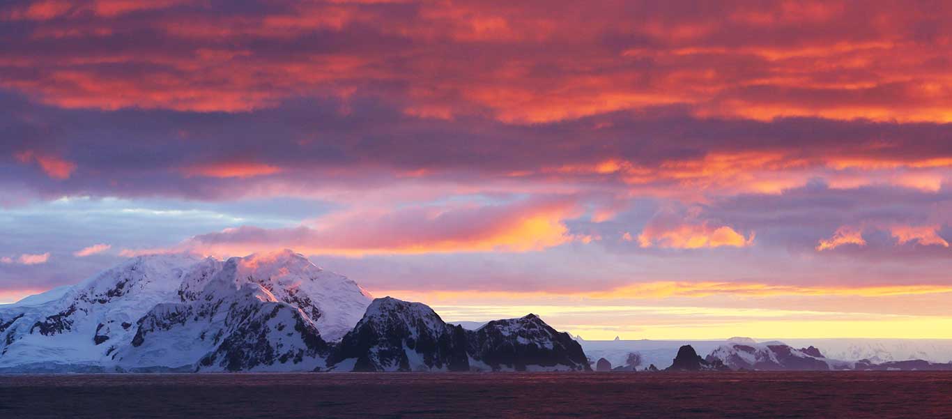 Antarctica, South Georgia and Falklands luxury cruise slide of Antarctica sunset