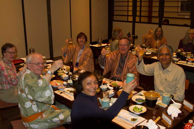 Japan tour photo of Apex Expeditions group enjoying traditional Japanese cuisine