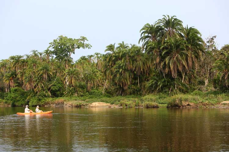 Congo expedition picture of kayaking on Lekoli River