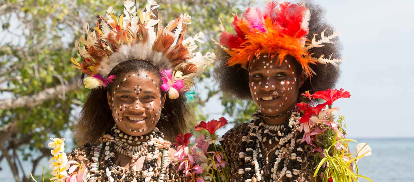 Melanesian cruise photo of dancers, Tufi, Papau New Guinea