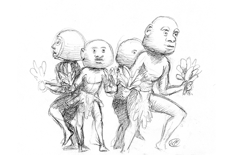 Illustration of Asaro mudmen dancers from collection of Papua New Guinea images