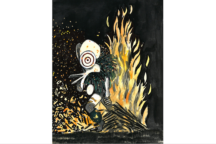 Illustration of Baining fire dancer from collection of Papua New Guinea images