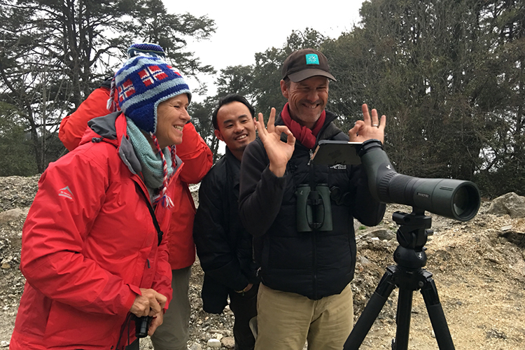 Jonathan Rossouw and team filming Satyr Tragopan bird in Bhutan on 9000 bird quest