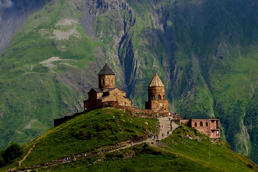 Azerbaijan, Georgia & Armenia shot of Gergeti Trinity Church